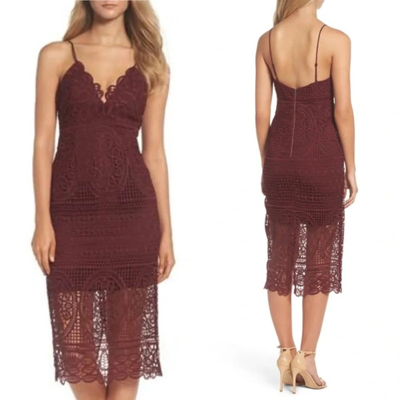 Bardot Versailles Lace Pencil Dress In Burgundy NWT Sz Small - Picture 1 of 8